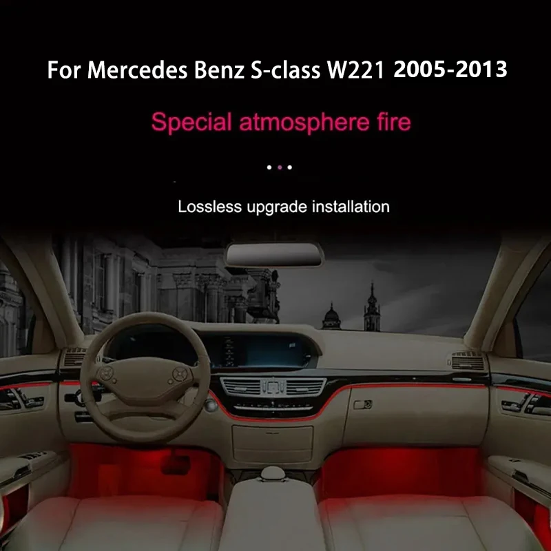 For Mercedes Benz S-Class W221 2005-2013 64 Color LED Ambient Lighting Car Kit Dashboard Door Decoration Atmosphere Lamp 18 in 1