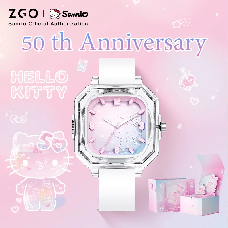 ZGO X Sanrio Hello Kitty 50th Anniversary  Student Watch Jelly Silicon Watch Waterproof Quartz Wristwatch Gift For Women 2198