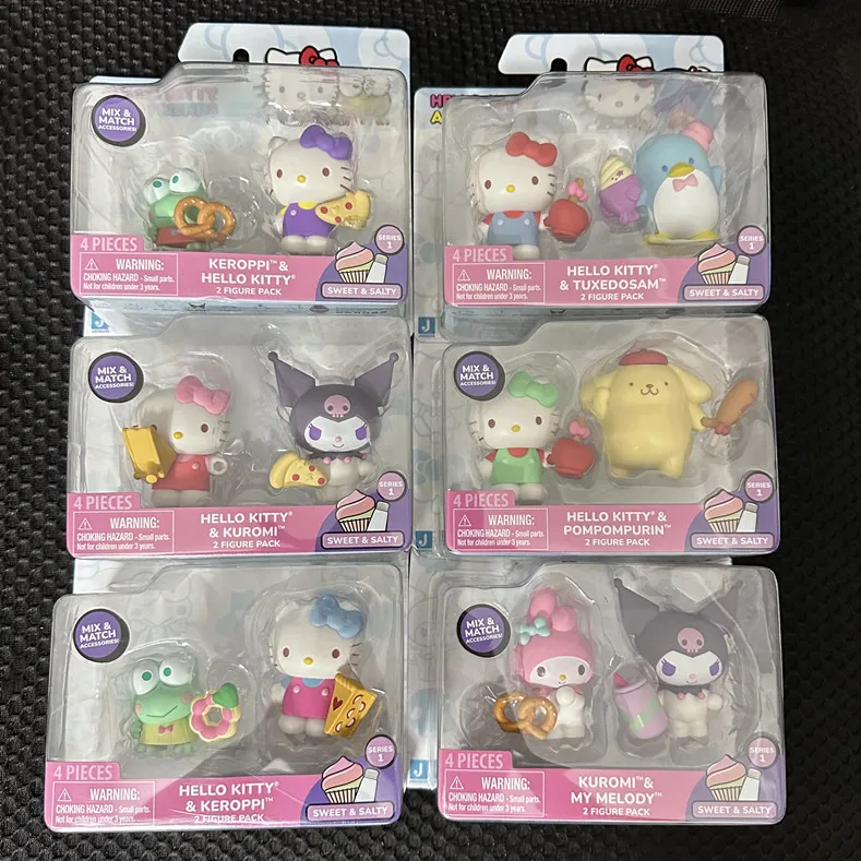 In Stock Anime Sanrio Kuromi Character Hello Kitty Pudding Dog Jade Gui Dog Snack Doll Set Collection Toy Models For Xmas Gift