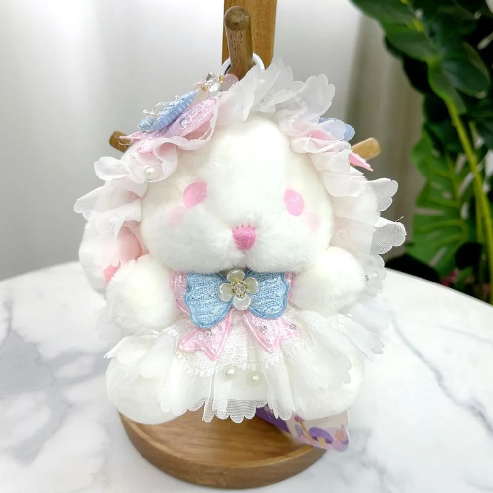 Princess Pearl Dress Rabbit Keychain Stuffed Cartoon Rabbit Doll Keyring Soft Kawaii Drooping Ear Rabbit Pendant Backpack Decor