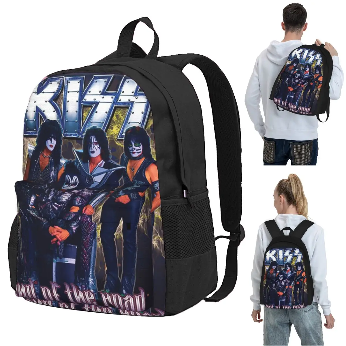 Kiss Rock Band RetorBackpack Student BookBag Kids School Bag Laptop Shoulder Bags for Boys Girls