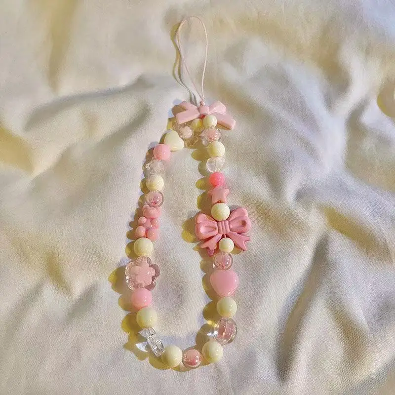 1pc Bowknot Bear Star Flower Cellphone Lanyard Phone Chains for Women Girls Sweet Pearl Phone Charm Strap Anti-lost Accessories