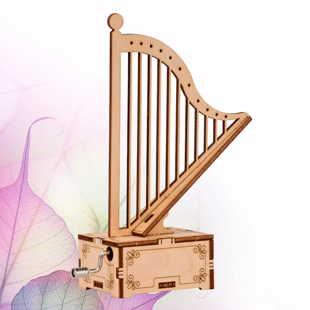 Wooden Handwork Music Box Harp Shape Music Box Wooden Music Box Assembled Muic Box for Kids Handwork Assembled Music Box