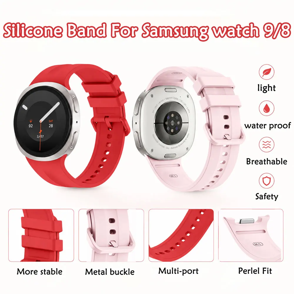 Silicone Band for Samsung Galaxy Watch 9/8 Porous Design Water Proof Metal Buckle Silicone Band for Samsung Galaxy Watch 9 8