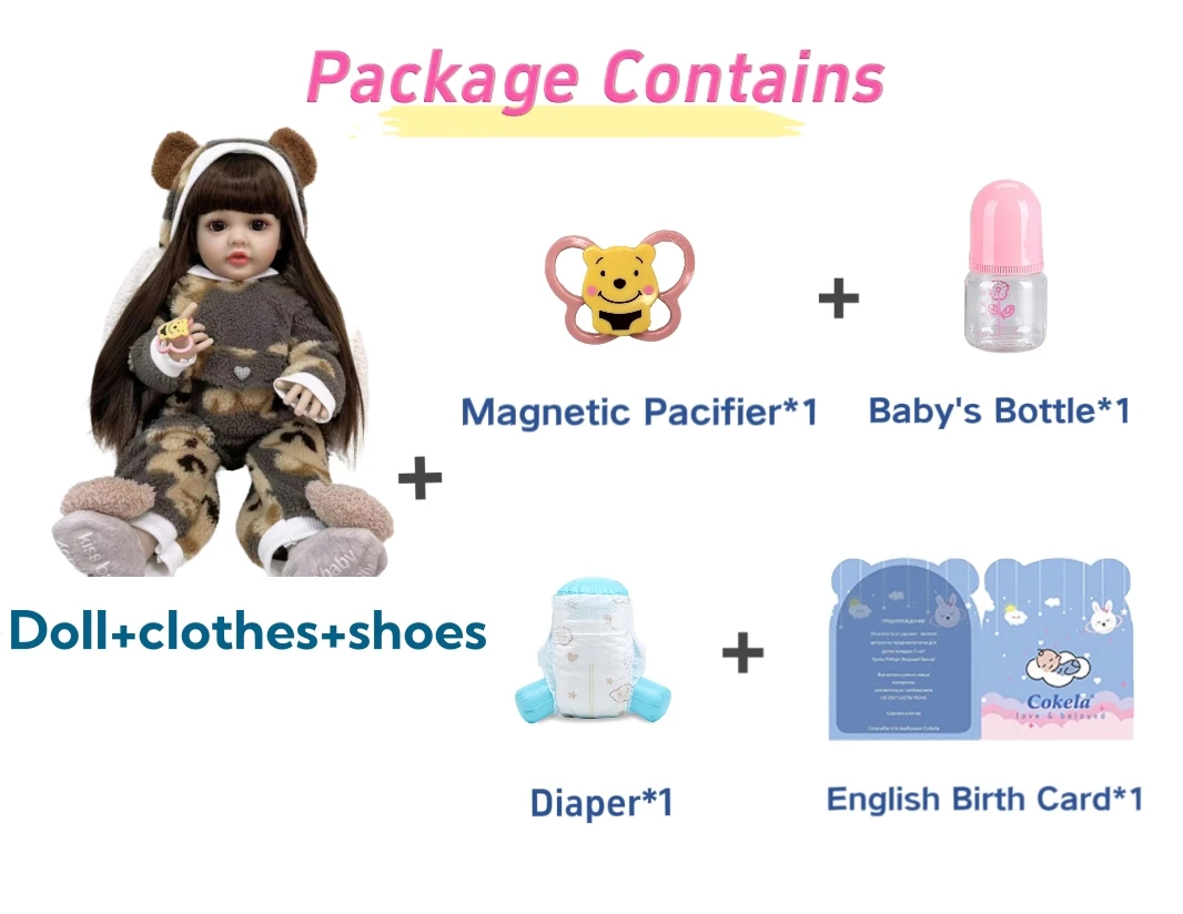 Cokela 55 cm realistische Silikon-Neugeborenen-Reborn-Babypuppe, 22 Zoll, niedliche Vinylpuppe, echte weiche Haptik, Kinderspielzeugpuppe, Geburtstagsgeschenk