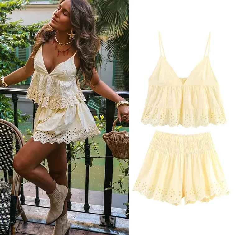 

Повседневные ажурные жилеты, комплекты с шортами, женские свободные топы с v-образным вырезом без рукавов и открытой спиной, широкие брюки, юбка, лето 202, женский костюм