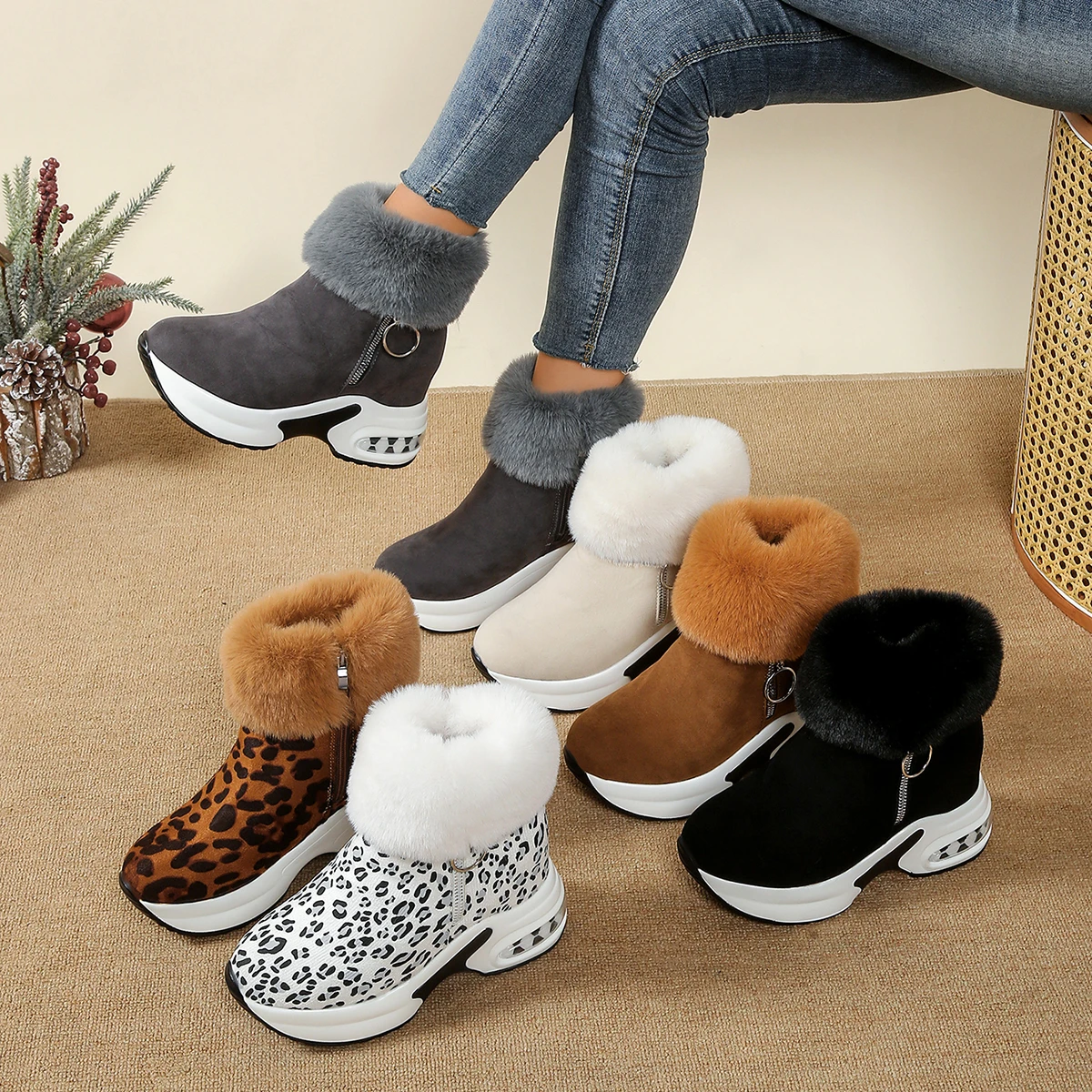 

Женские ботильоны, новинка 2024, теплые зимние ботинки на платформе, дизайнерские удобные кроссовки, женская повседневная утолщенная обувь из пуха для женщин