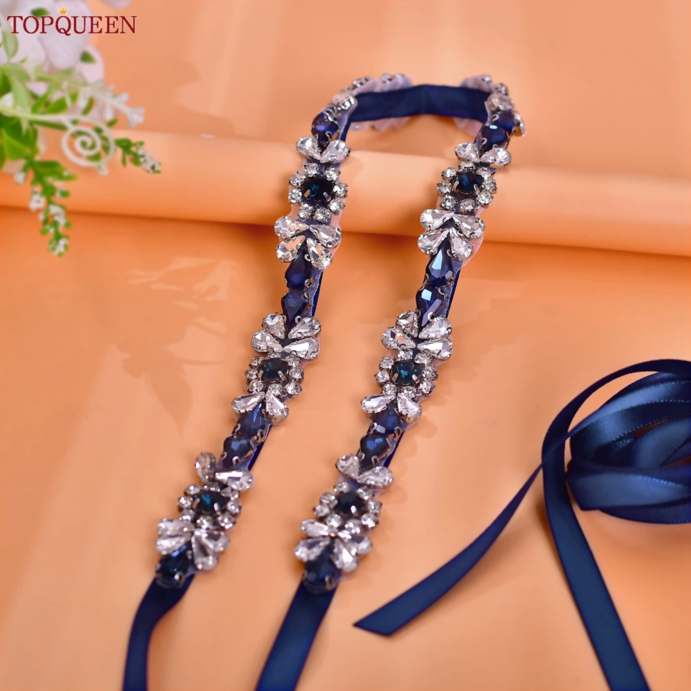 

TOPQUEEN Navy Blue Rhinestone Wedding Belt Bridal Accessories Women's Evening Dresses Decoration Party Dinner Formal Dress Belt