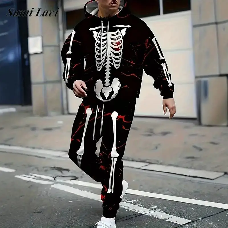 Daily Outdoor Hoodie Sweatshirt And Pants Suits Mens 2026 Autumn Pattern Print Two Piece Sets Male Streetwear Vintage Outfits