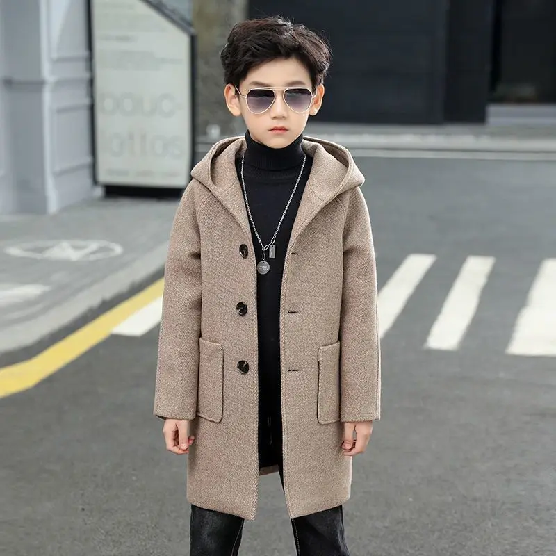 Boys\' woolen coat 2024 new boys\' winter cashmere thickened coat Woolen Dazhong children Korean version of Ocean Tide