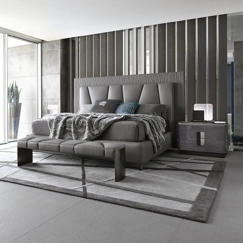

High-end fabric bed Italian light luxury master bedroom double bed 2 * 2M villa large apartment large flat wedding bed furniture