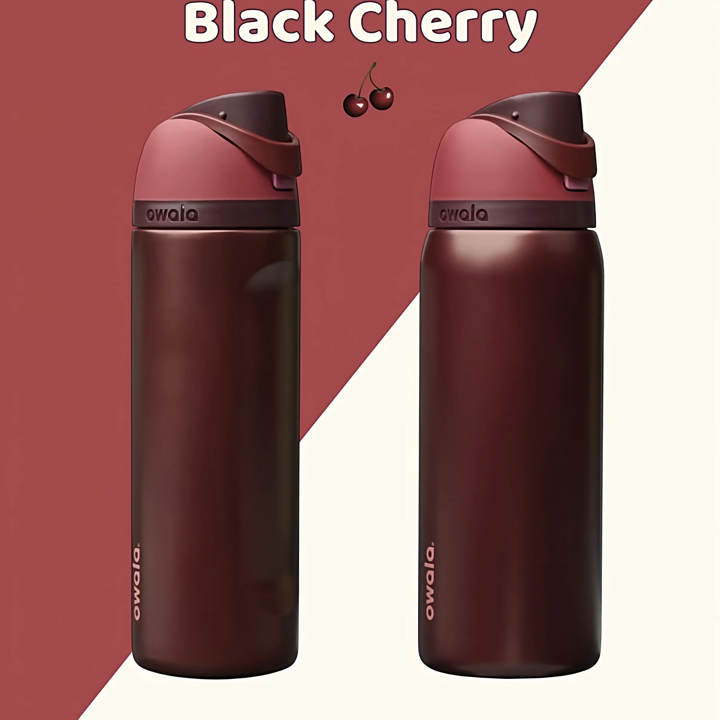 Vaso aislante Black Cherry FreeSip con doble tapa, vaso deportivo de gran capacidad con pajita, vaso portátil, cubierta inferior de silicona