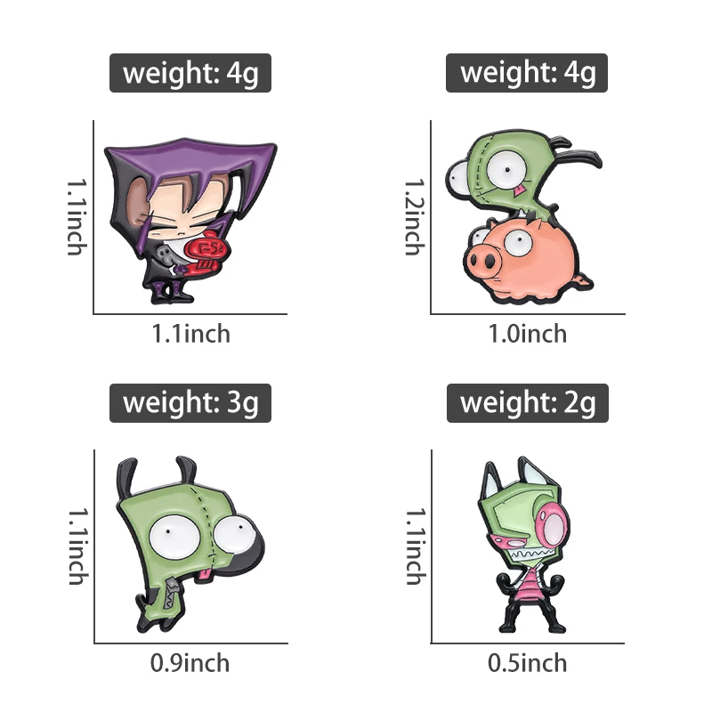 Invader ZIM Brooch Enamel Pins Funny Cartoon Character Metal Badges Decorative Lapel Clothes Accessory Jewelry Pin Gift for Kids