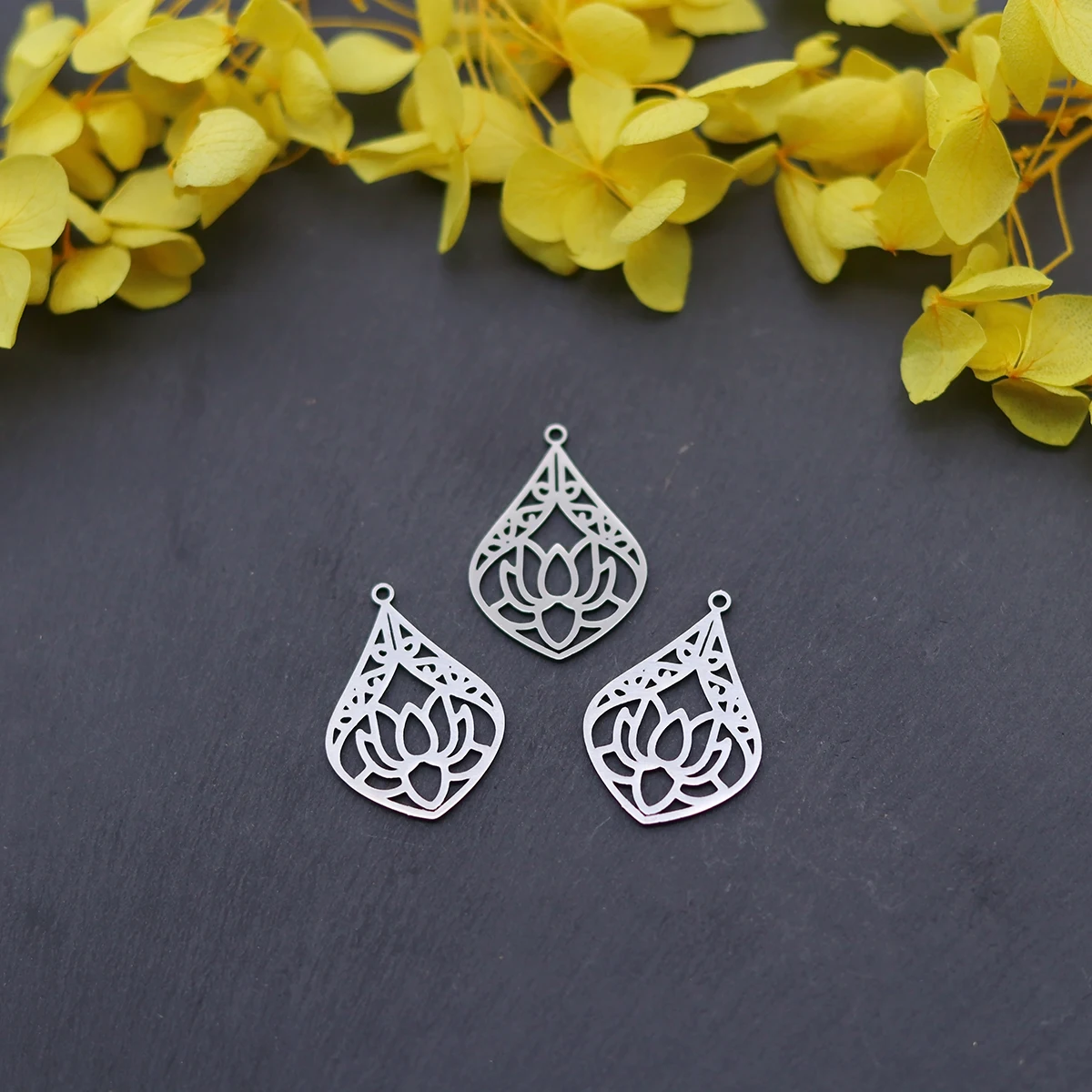 3pcs Lotus Flower Filigree Charm For Jewelry Making Yoga Buddhist Mandala OM Lotus Pendant Accessories Stainless Steel