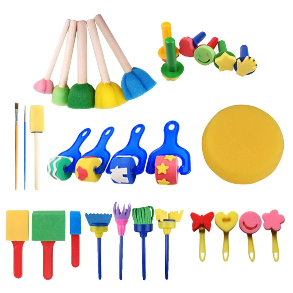 

30 Pcs Kids Painting Sponge Tools Lightweight Ergonomic Handle Preschool Kindergarten Supplies Plastic Kit