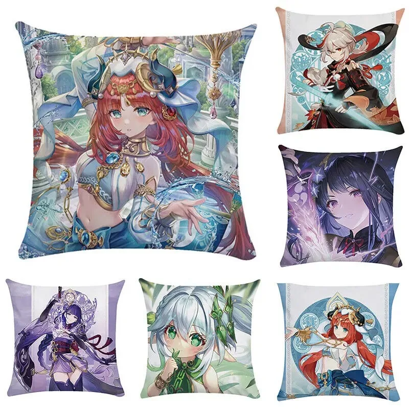 Genshin Impact Anime Pillowcase Peach skin polyester Noelle Aether Throw Pillow Cover Kawaii