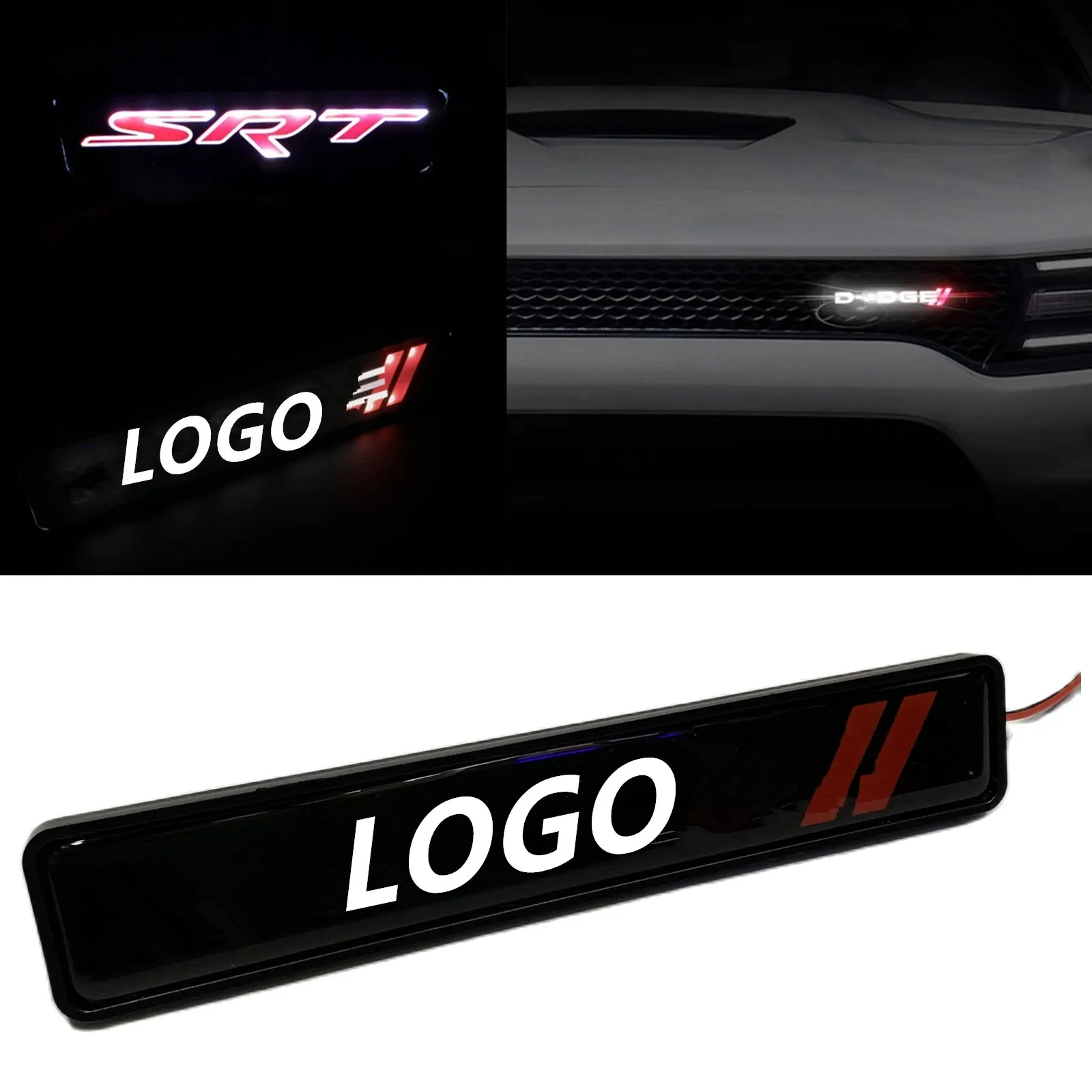 Insignia de emblema de rejilla delantera de capó cromado ABS, luces LED decorativas para Dodge Challenger RAM 1500, cargador Avenger Caliber, gran oferta