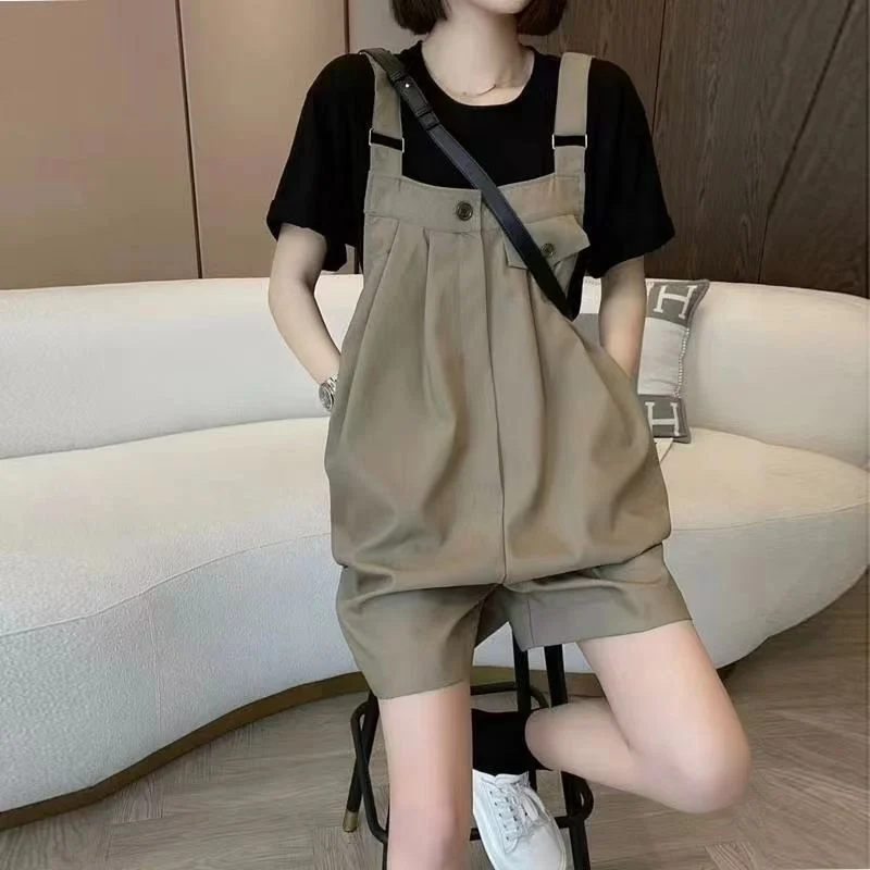 2025 Strap Shorts Frauen Sommer Breite Bein Overalls Neue Lose Hohe Taille Overall Lose Mode Hosenträger Hosen Weibliche