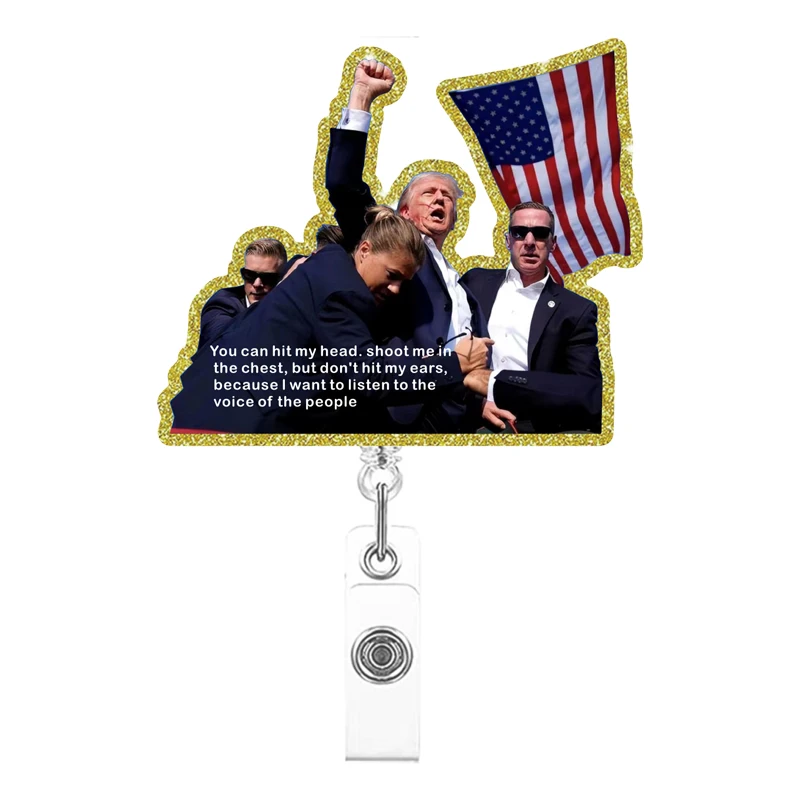 July 13, 2024 Donald · Trump Shooting, Raise Your Fist, Picture Never Surrender, United States Flag, Trump Supporters badge reel