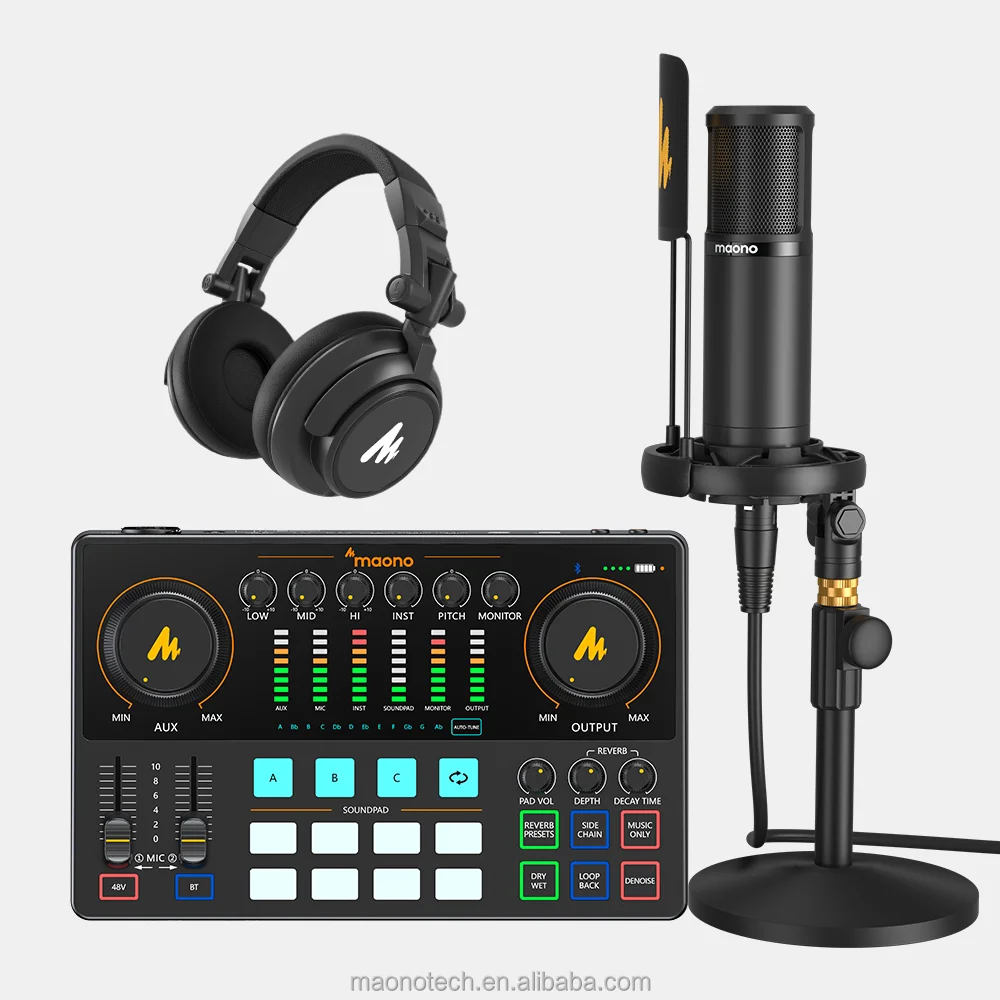 

MAONO Two People Podcasting Equipment Bundle Recommend for Beginners Recording Microphone With Sound Card for Proadcasting MIC