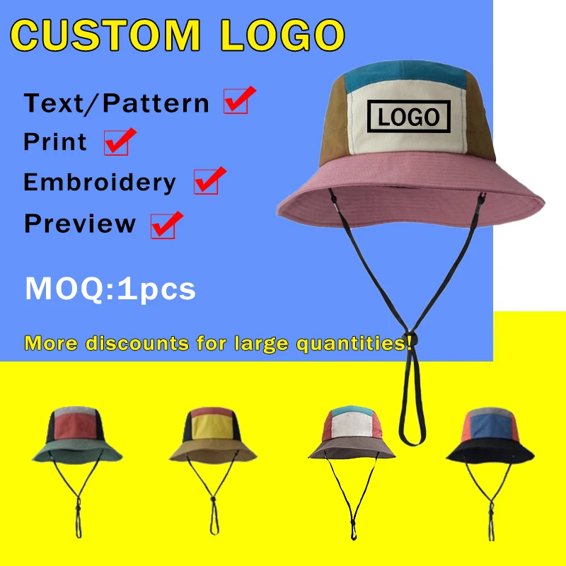 American Retro Contrasting Splicing Bucket Hats Customizable Logo Summer Autumn Outdoor Travel Hiking Sun Protection Men's Caps