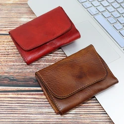 Genuine Leather Coin Purse for Men Women Vintage Handmade Short Credit Card Case Purse with Coin Pocket Small Slim Wallet Male