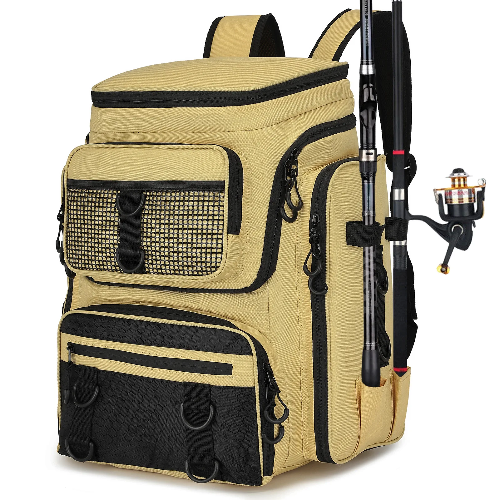 Oxford Cloth Fishing Backpack With Fishing Storage Bag And Secure Rod Holder And Camping