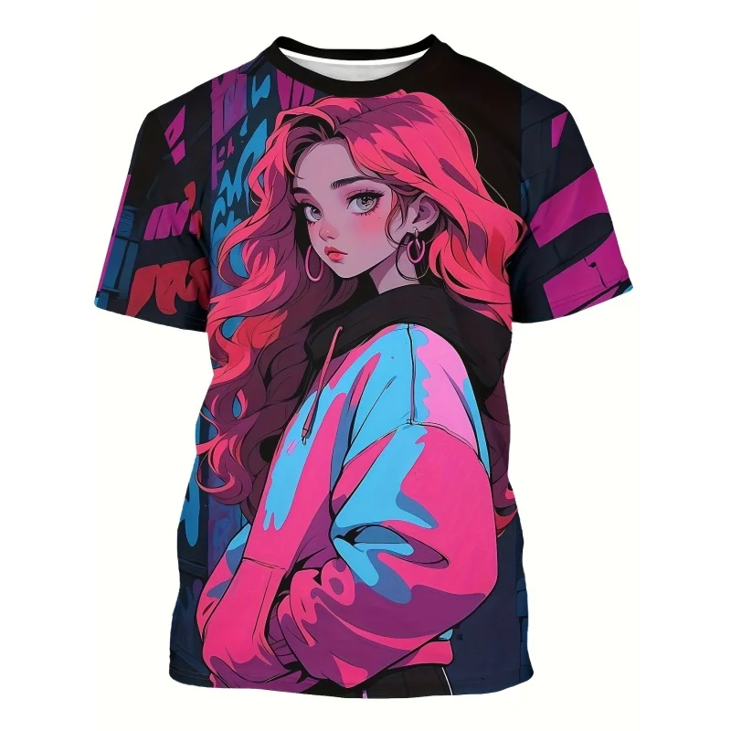 Beautiful Sexy Girl Pattern T-Shirt For Men Fish Fox 3D Print Tees Short Sleeve Street Y2k Tops Unisex Personalized T Shirts