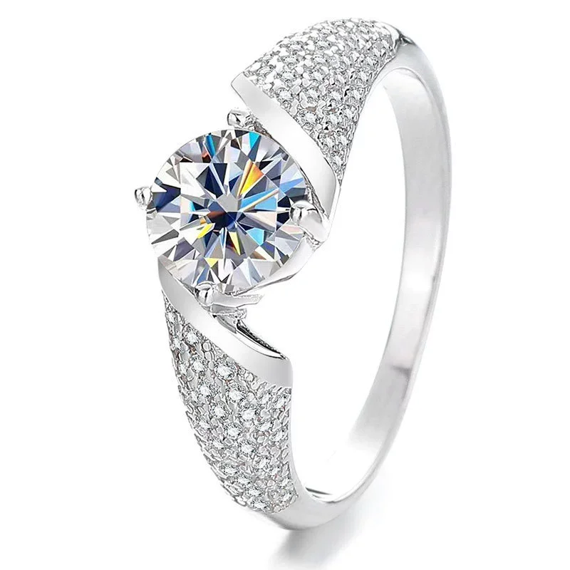 

ZFSILVER s925 Silver Fashion Design Luxury Trendy Color D 1CT Moissanite Twist Ring Charms Women Party Jewelry Gifts Zhenshiyuan