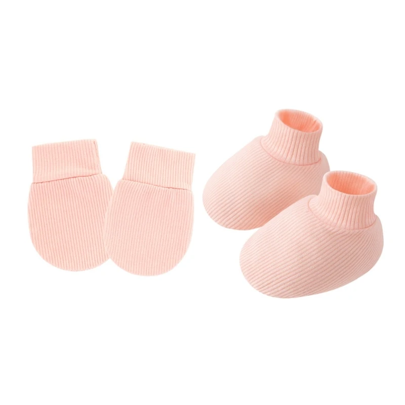 

Newborns Hand Cover Foot Protectors Set for Baby Up to 6 Months Solid Color Gentle Cotton Fabric Gloves with Socks