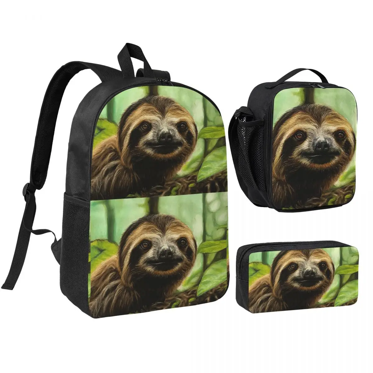 Sloth In The Jungle Backpack Student BookBag School Bag Shoulder Bags 3ps Insulated Lunch Bag Pencil Case