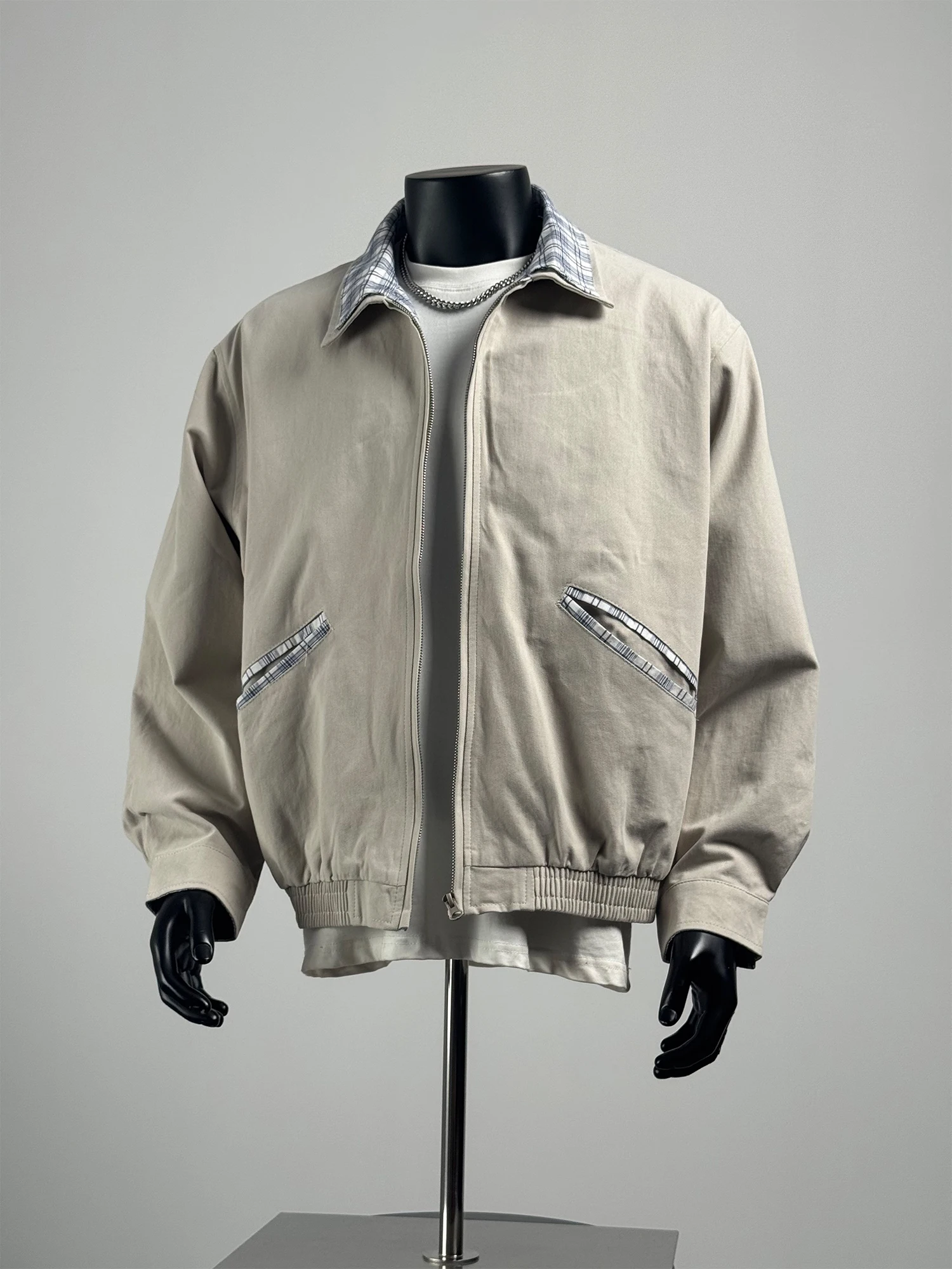 

Japanese Sle Color Blo Plaid Collar Jaet Men's Retro All-Match Workwear Pure Cotton Loose Top Trendy Casual Coat