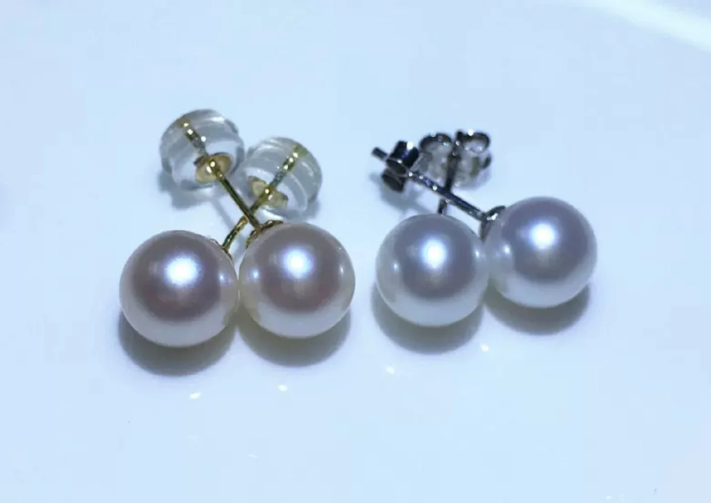 Natural white pearl+cherry blossom powder pearl earrings 925s pure silver AAAA10-11mm