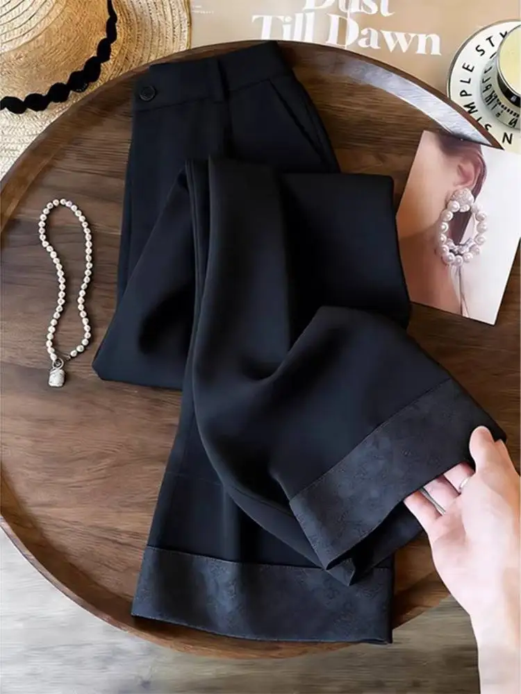 

plus Size High Waist Patchwork Casual Pants Women's Summer Commute Straight Leg Trendy Trousers Comfortable Breathable