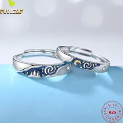 Real 925 Sterling Silver Van Gogh's Starry Sky Open Couple Ring For Women Romantic Enamel Lovers' Fine Jewelry 2023 New