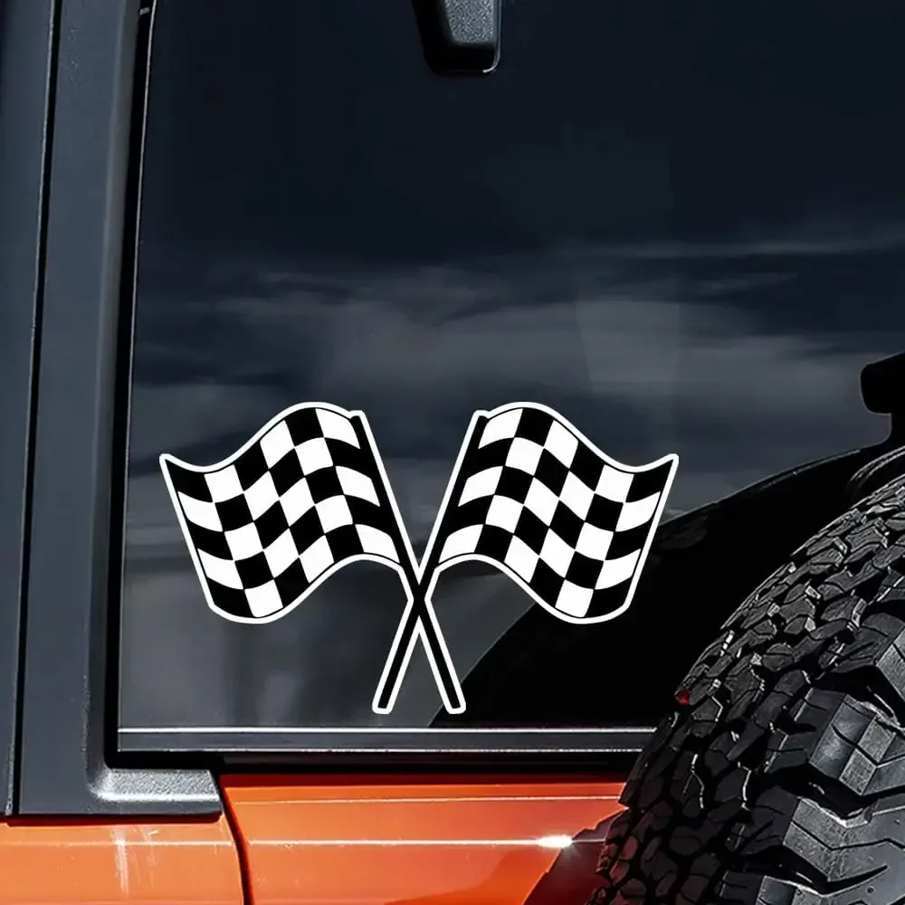 

2pc Racing-Themed Vinyl Checkered Flag Car Decal Stickers, Waterproof & Weatherproof Decals