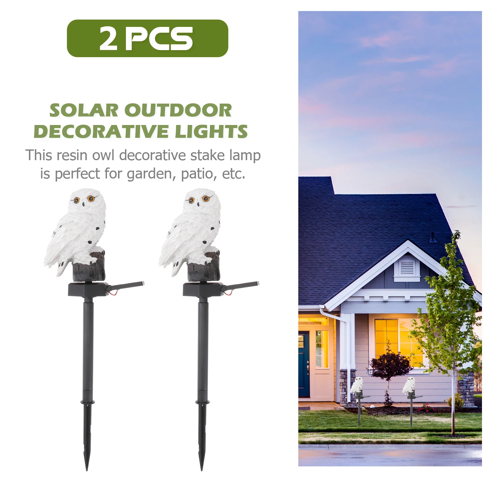 

2 Pcs Owl Lawn Light Solar Powered Lamp LED Patterned Courtyard Lights Flame Ground Plug Decoration Night Resin for outside