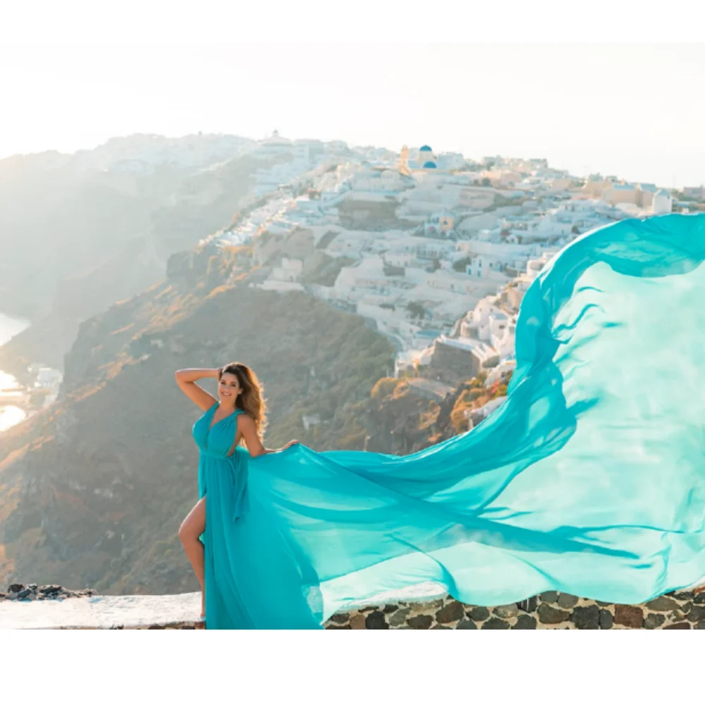 Jessica Light Green Flying Prom Dresses Sexy Backless Long Tail Photography Evening Dresses V-neck Party Dress Customized
