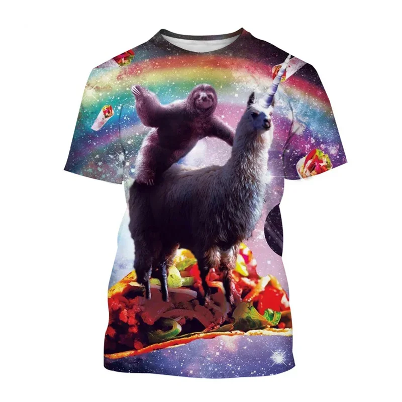 Funny Galaxy Sloth T Shirt For Men Kids Casual Animal Pizza 3d Print T-shirt Streetwear Tops Plus Size Short Sleeve Tee Shirts