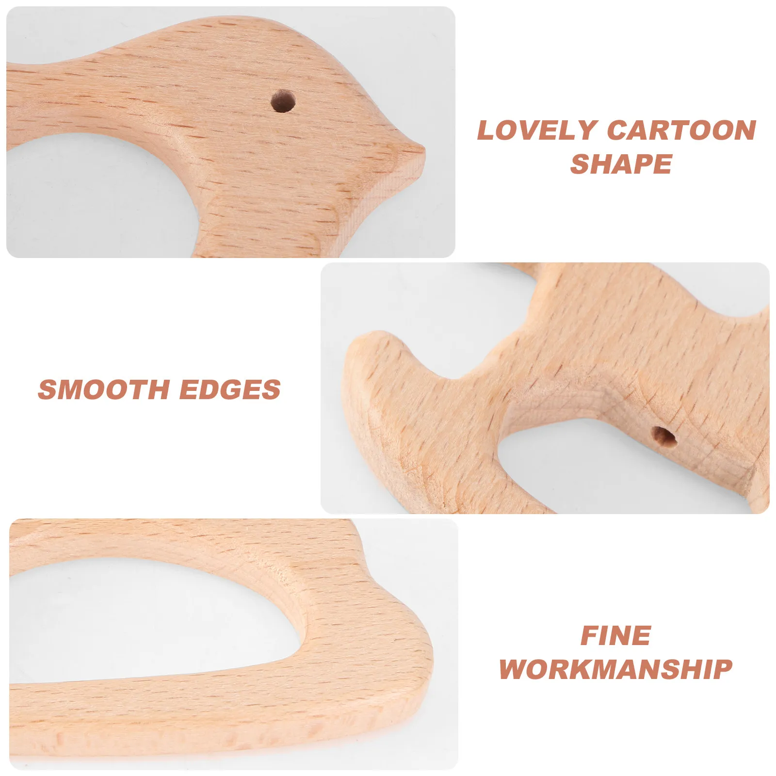 11Pcs Baby Wooden Chewable Teether Beech Wood Cartoon Shapes Soothe Biting Aid Promote Healthy Active Play Baby Wooden Teether