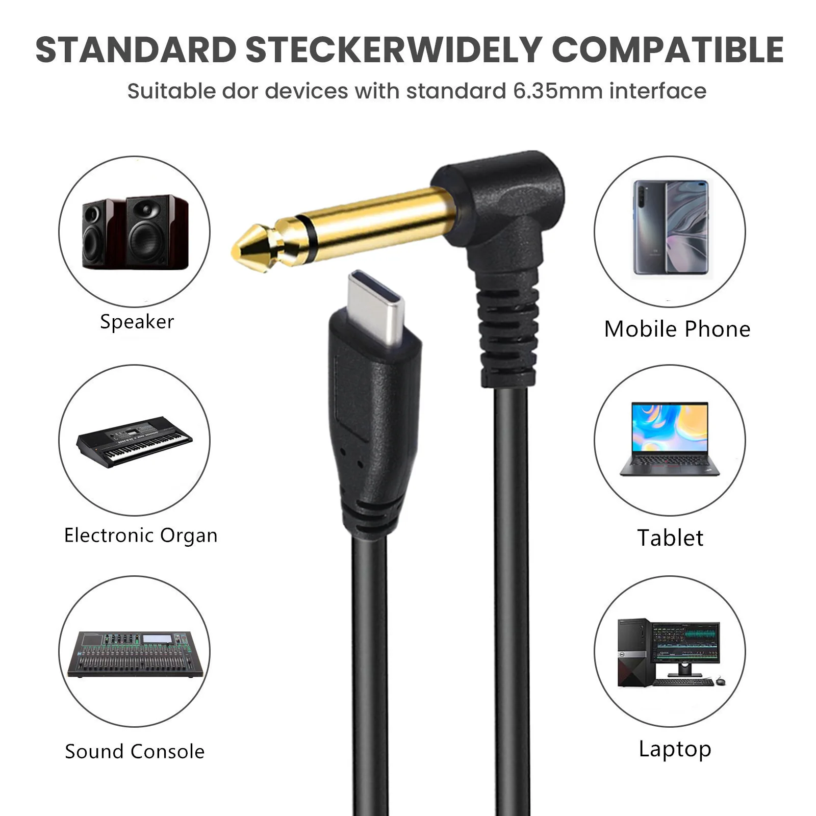 كابل صوت من النوع C إلى 6.35 مقاس 6.35 مم ثورة TYPE-C جيتار كهربائي عام للهاتف المحمول كابل صوت لتسجيل الكمبيوتر #2