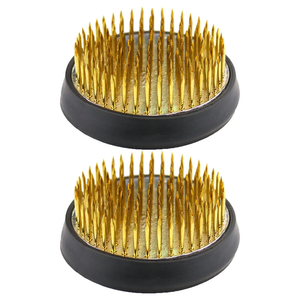 

2 Pcs Flower Arrangement Round Pin Base Holding Tool Planting Needle Holder Planter Pot Copper Vase Fixing