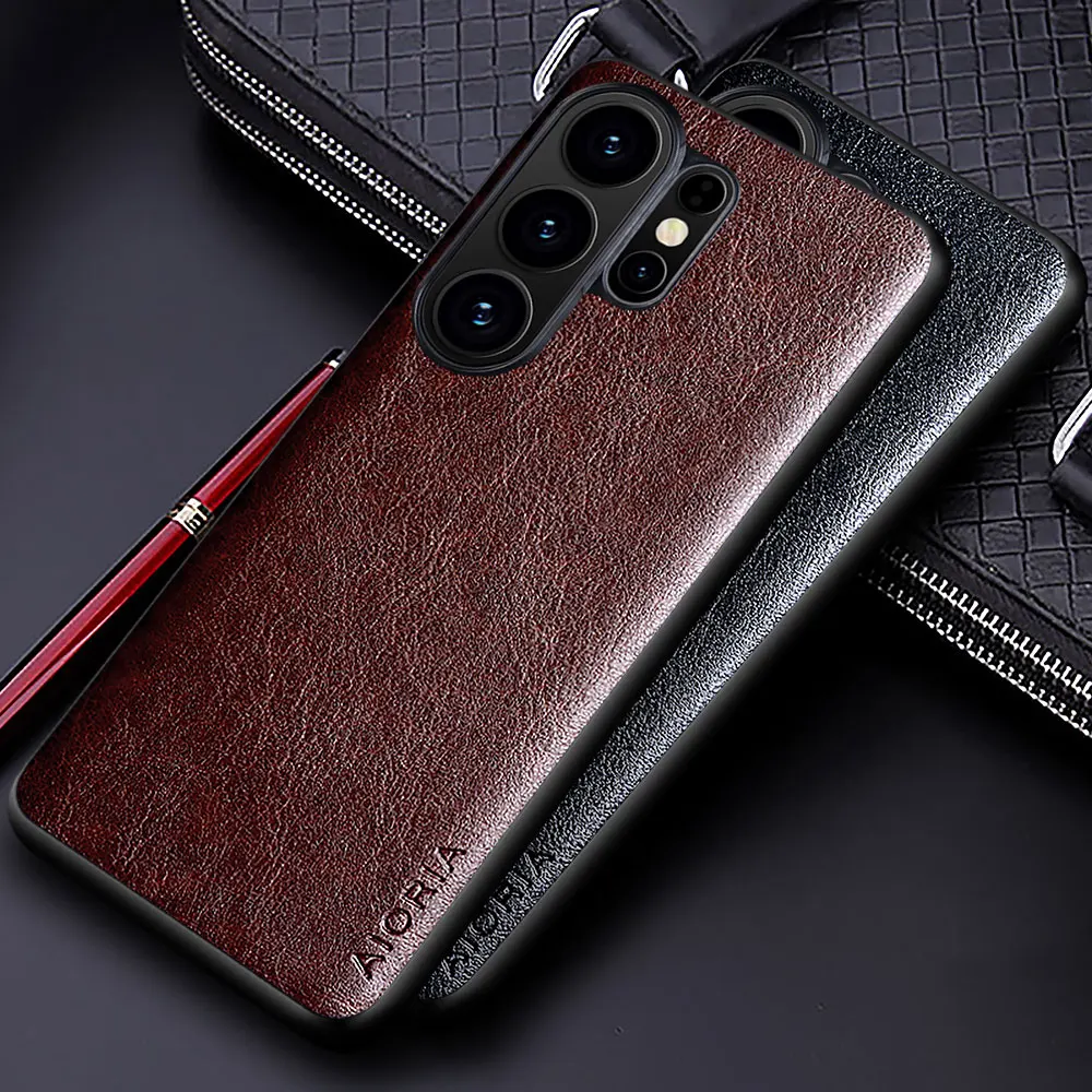 Luxuriöse Lederhülle für Samsung Galaxy S26 Ultra Plus FE Edge Funda Business Einfarbige Weiche und Harte PC-Handyhülle Funda Capa