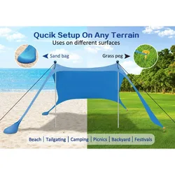 Tenda da sole portatile da spiaggia per persone tenda da campeggio resistente ai raggi UV tenda da sole tettoia da giardino con custodia per attrezzature