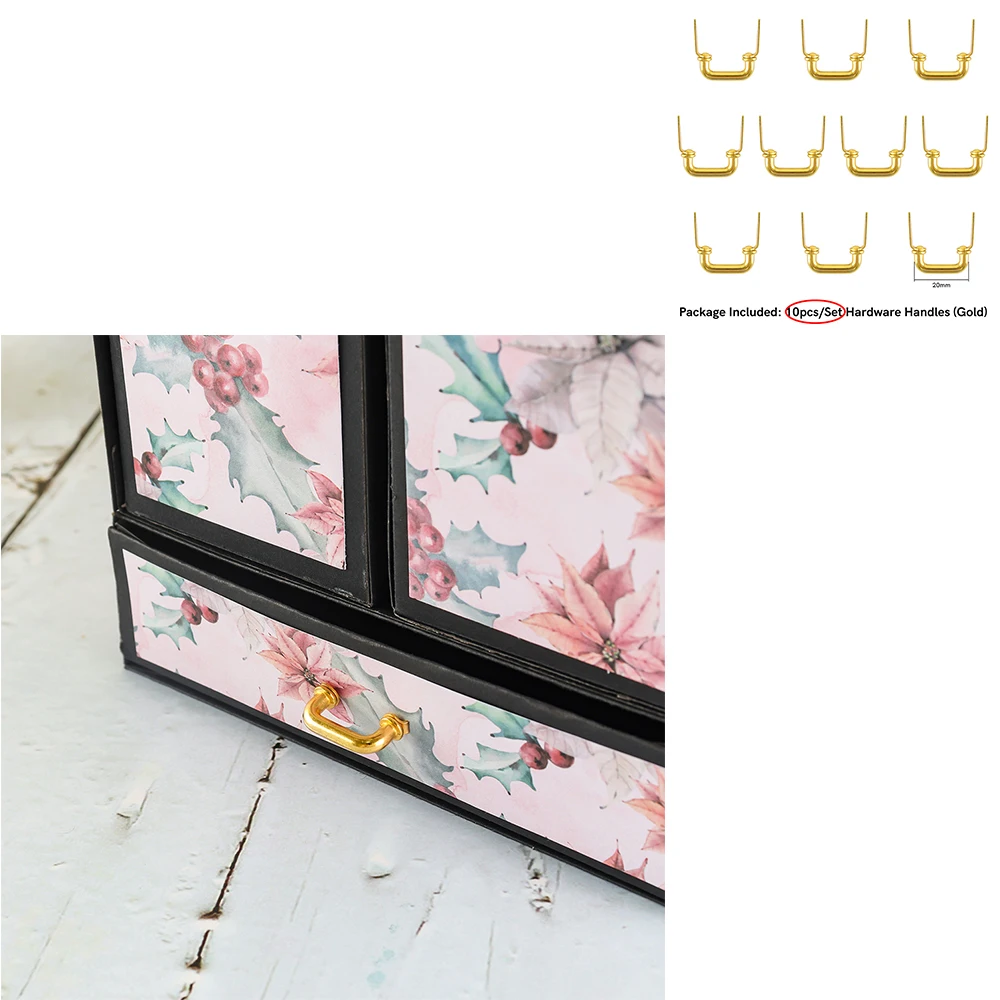 10pcs/set Gold Hardware Handles Drawer Cabinet Door Kitchen Pull Handle for Jewelry Box Memory Book Mini Craft Handles Set