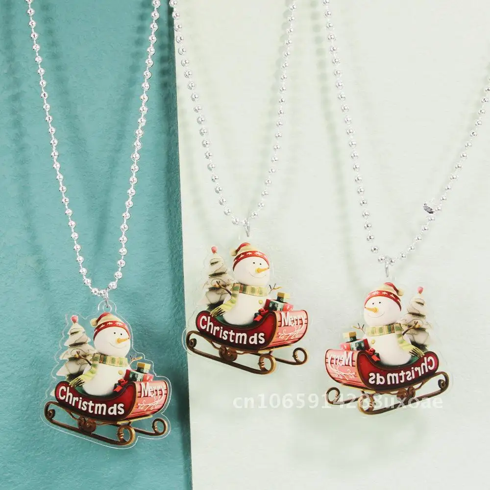 

Christmas Children's Necklace Hanging Ornaments Christmas Snowman Necklace Bead Chain Ornaments