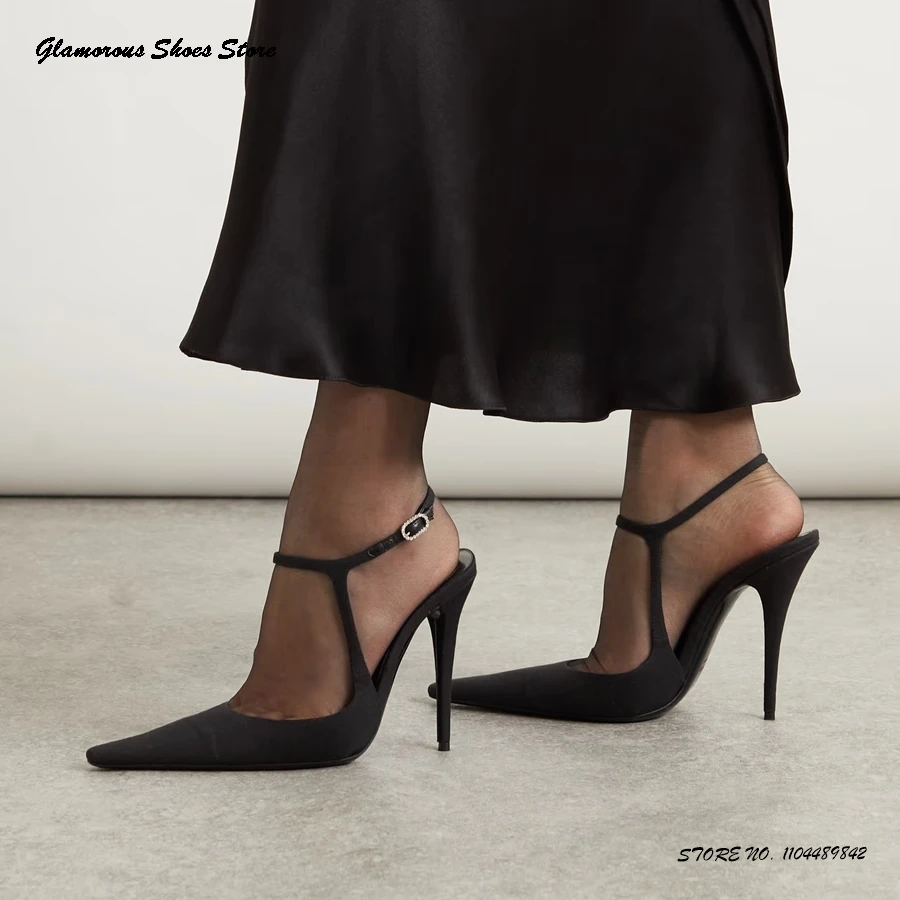 

Crystal-embellished Satin Slingback Pumps Women's Pointed Toe Thin Heels Wedding Shoes 2025 Summer Buckle Strap Party Stilettos