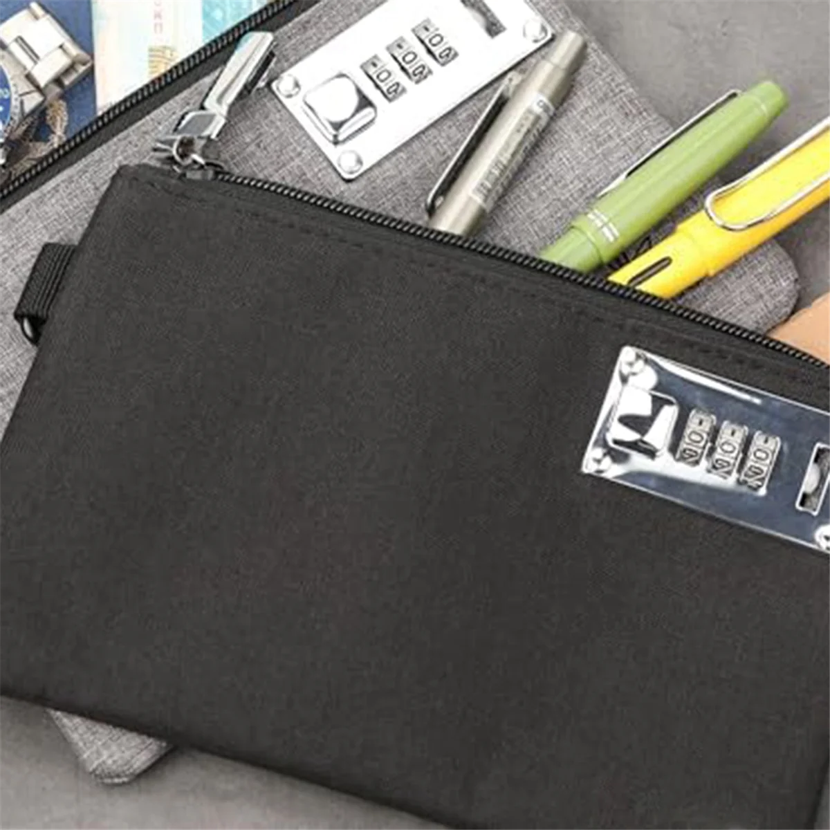 ABQR 2 pezzi con serratura KOSMCCOMoney Borse Borsa per banca con serratura in nylon Borsa per monete, Borsa per contanti per gioielli, passaporto, carte di credito