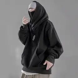 Harajuku Hiphop High Collar Hoodie Men's Sweatshirt Loose Fleece Hooded Oversize Sweatshirt Thermal Winter Hoodie Streetwear
