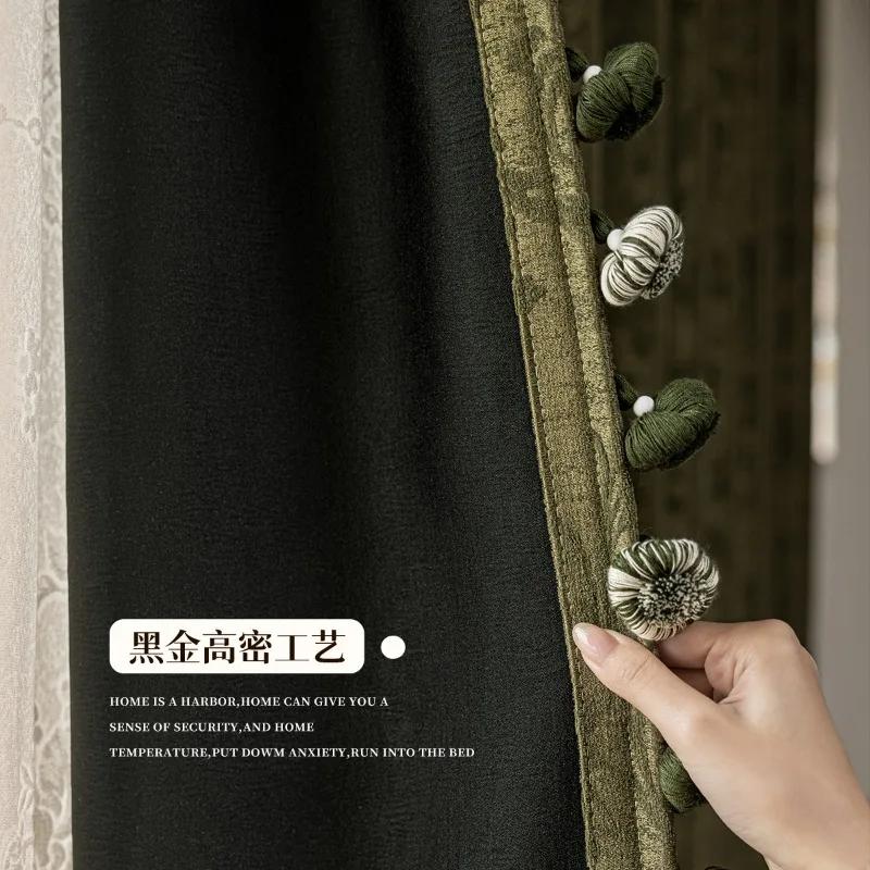 Vintage Green Jacquard Chenille Blackout Curtains for Living Dining Room Bedroom Luxury Custom Size European Decoration Drapes